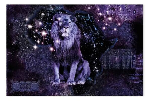 Quadro contemporaneo Riposo del re largo - gatto selvatico su sfondo viola