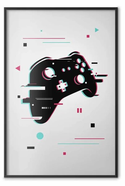 Poster: Cyberpad - pattern di controller nero con effetti colorati su bianco