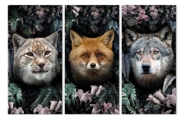 Quadro contemporaneo Abitanti foresta (3 pezzi) - tre gatti foglie giungla