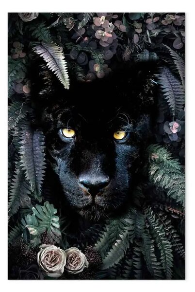 Quadro Pantera nera foglie - gatto fitta giungla