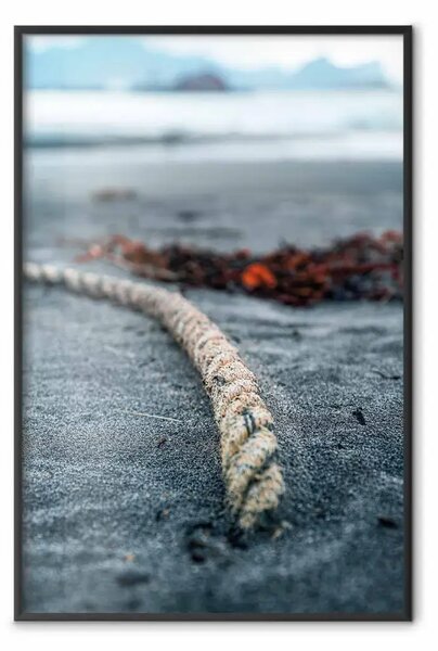 Poster: Ricordo di crociera - paesaggio di spiaggia scura con corde posate