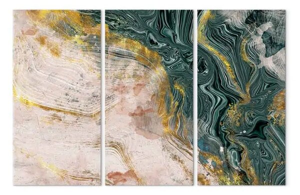 Quadro moderno Sbocciare dorato malachite (3 pezzi) - astrazione beige