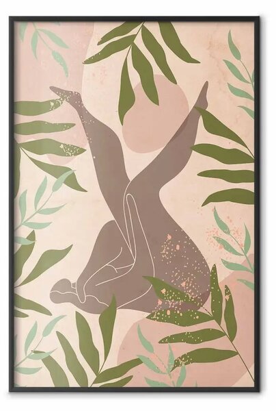 Poster: Riposo con natura - donna in composizione vegetale su chiaro