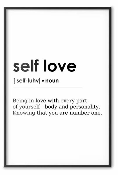 Poster: Amore per sé - testi neri in inglese su bianco contrastante