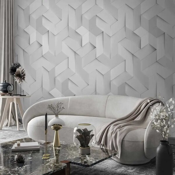 Carta da parati Sollievo bianco, elegante - Astrazione con motivo geometrico