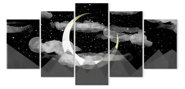 Quadro su tela Bagliore notturno (5 pezzi) - paesaggio montagne cielo