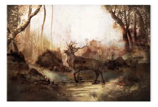 Quadro contemporaneo Re della foresta - cervo su sfondo boschivo