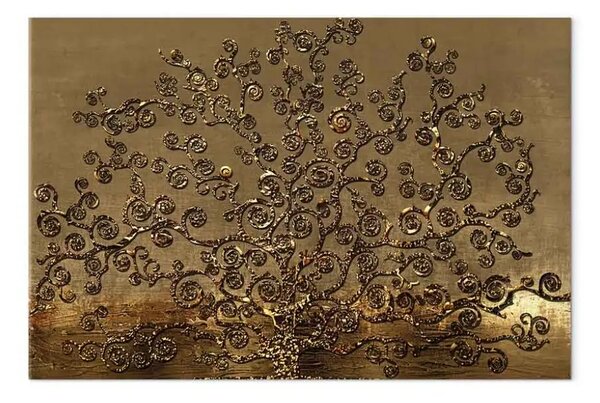 Quadro moderno Rami d'oro largo - astratto a forma di albero