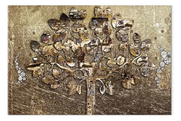 Quadro su tela Albero dell'abbondanza largo - astratto nei toni dell'oro