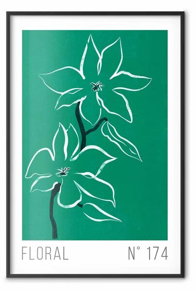 Poster: Schizzo floreale - testi in inglese e piante bianche su verde