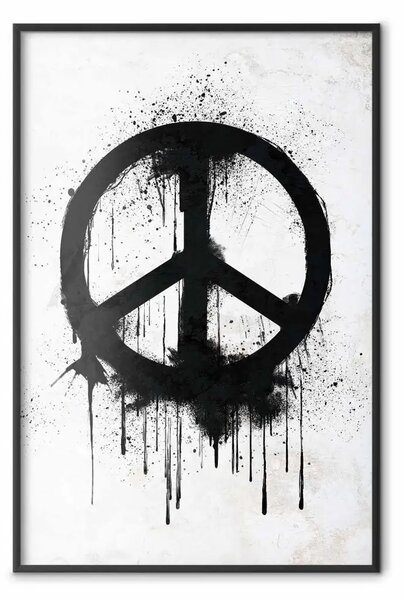 Poster: Simbolo di pace - pacifista nero su sfondo grigio