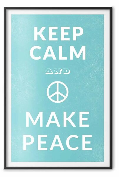 Poster: Keep Calm Make Peace - scritta bianca con simbolo di pace su sfondo azzurro