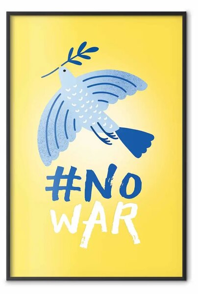 Poster: No War - colomba blu con ramo su sfondo giallo