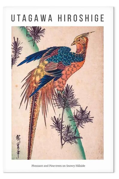 Quadro contemporaneo Fagiano e pino - uccello colorato e scritte nere
