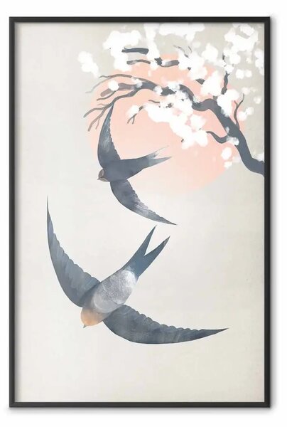Poster: Rondini in volo - uccelli su sfondo chiaro in stile japandi