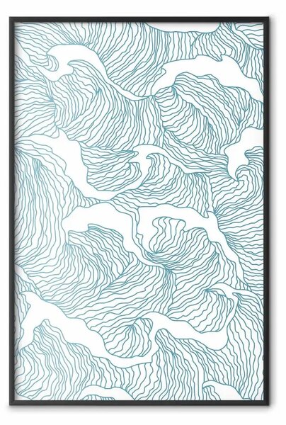 Poster: Mare del Giappone - onde blu a linee su sfondo bianco