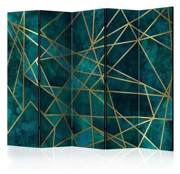 Paravento design Preziosa giada II - composizione geometrica con linee dorate
