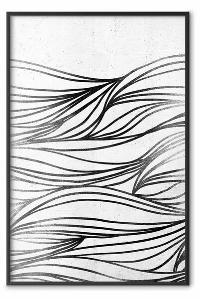Poster: Disegni sull’acqua - onde nere a linee su sfondo grigio
