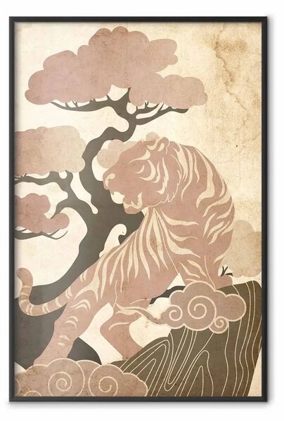 Poster: Re asiatico - tigre su sfondo chiaro in stile japandi