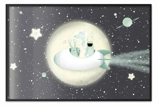 Poster: Squadra del razzo - animaletti pastello su sfondo di luna e stelle