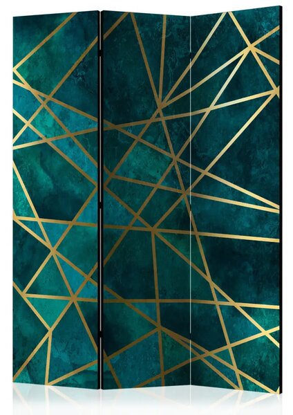 Paravento separè Giada preziosa - composizione geometrica con linee dorate