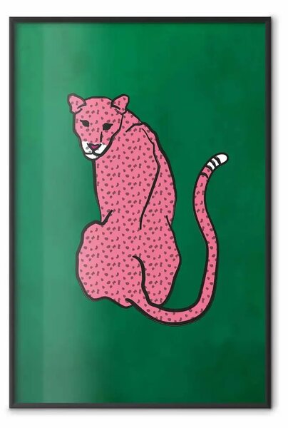 Poster: Gepardo rosa - motivo animale su sfondo verde intenso