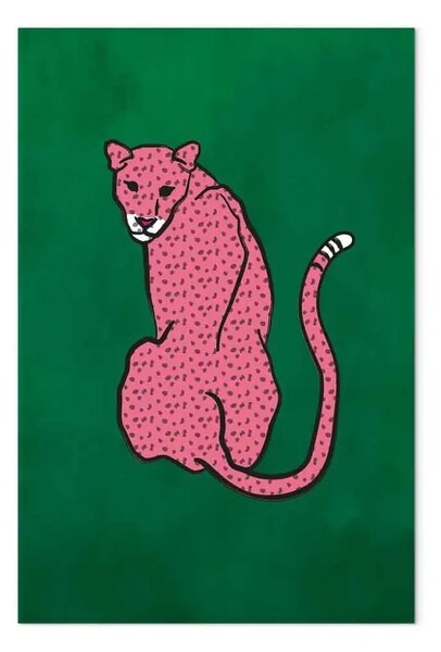 Quadro su tela Ghepardo rosa - felino selvatico su sfondo smeraldo