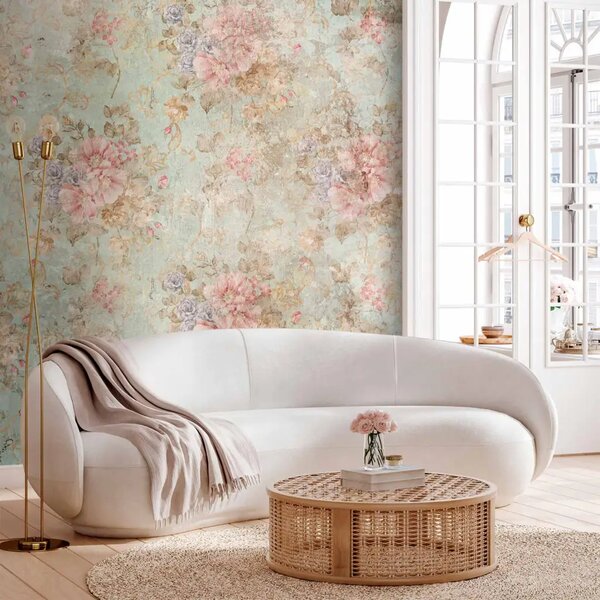 Carta da parati Composizione floreale - motivo vegetale con fiori in stile retrò