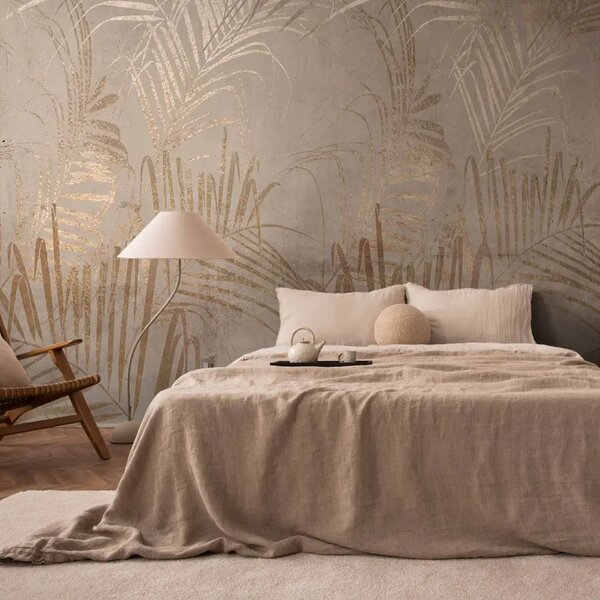 Carta da parati moderna Costa di palme - composizione artistica beige con foglie