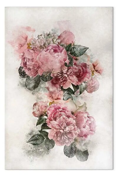 Quadro moderno Peonie in fiore - Fiori rosa e sfondo chiaro