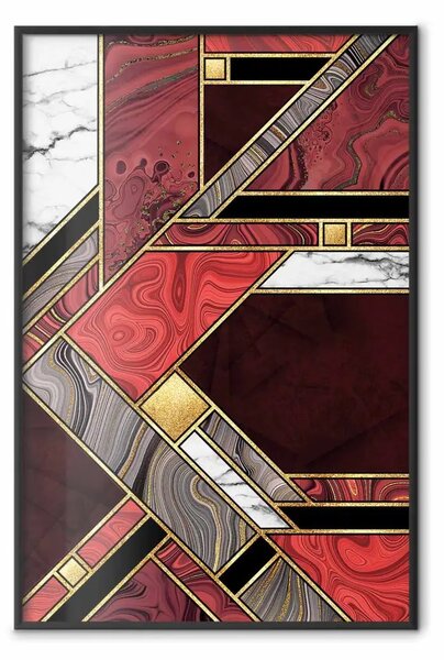 Poster: Geometria rosso-oro - figure geometriche su struttura in pietra