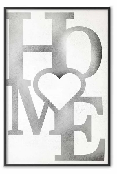 Poster: Casa piena d’amore - scritta grigia con cuore su sfondo chiaro
