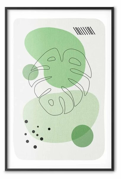 Poster: Estetica verde della Monstera con lineart su sfondo grigio