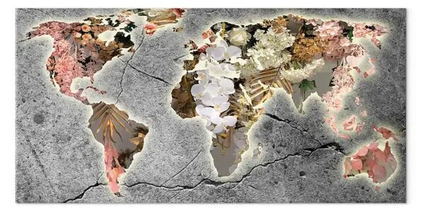 Quadro contemporaneo Continenti in fiore - Mappa del mondo con diverse fioriture