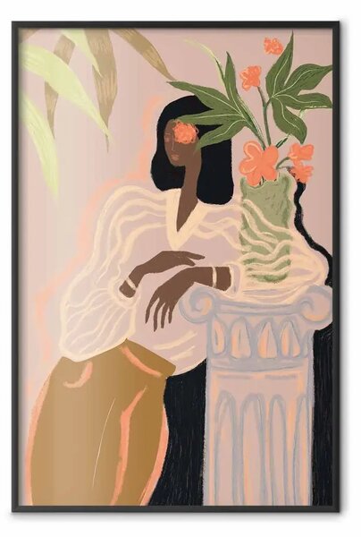 Poster: In attesa - ritratto pastello di donna su sfondo rosa