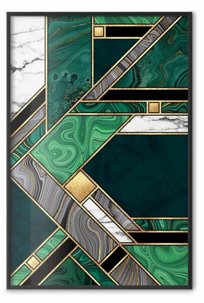 Poster: Geometria verde-oro - figure geometriche su struttura in pietra