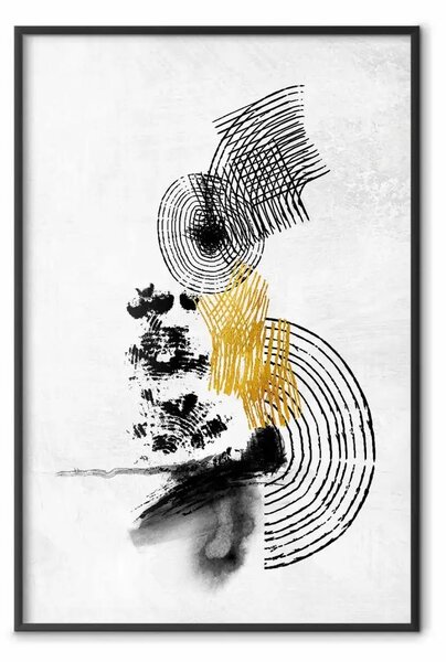 Poster: Paesaggio con sole - astrazione con linee geometriche nere su sfondo grigio
