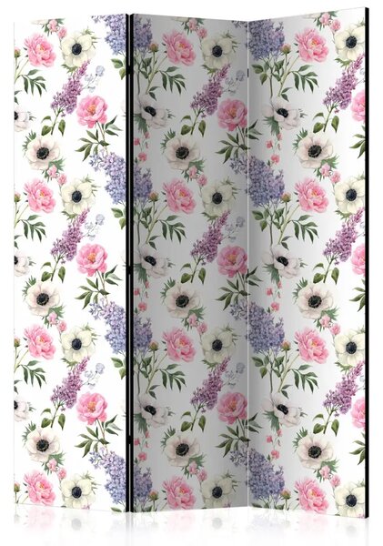 Paravento design Rose e lillà - fiori rosa e blu su sfondo chiaro