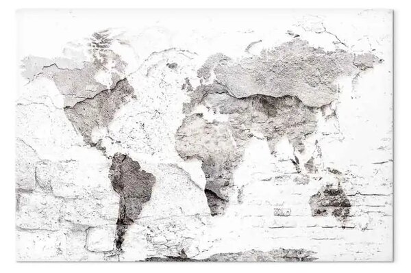 Quadro contemporaneo Mappa in bianco - mappa del mondo su texture di mattoni