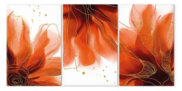 Quadro contemporaneo Tre fiori fiammeggianti (3 parti) - astrazione con motivo floreale