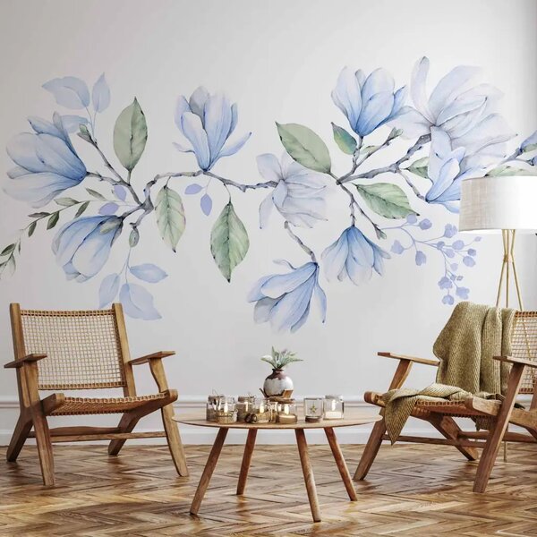 Carta da parati Magnolia in fiore - motivo floreale romantico in colori chiari