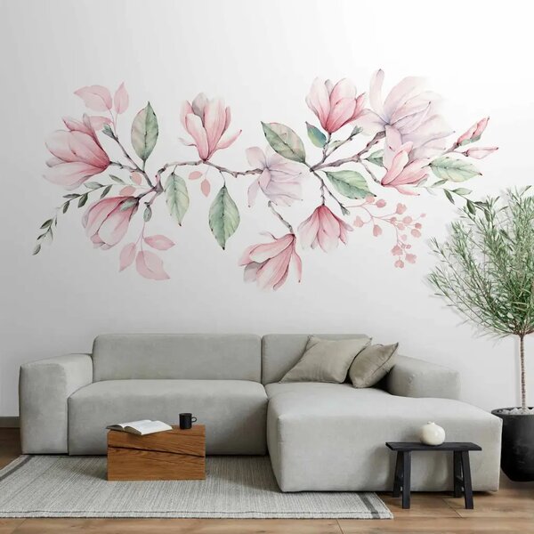 Carta da parati Magnolia in fiore - motivo floreale romantico nei toni del blu