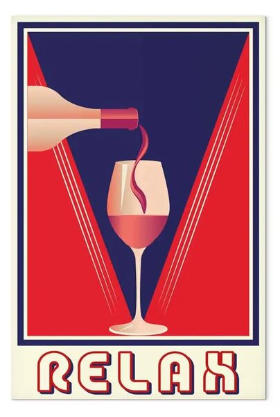 Quadro contemporaneo Relax e vino - bicchiere di vino e scritta