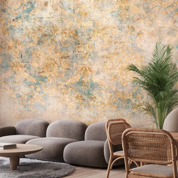 Carta da parati moderna Comfort dorato - sfondo con texture di pelle trapuntata e perle dorate