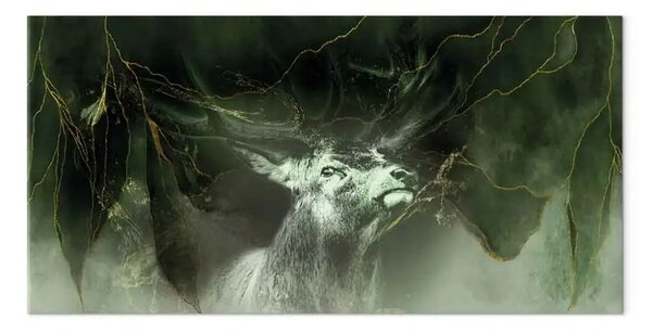 Quadro su tela Re dei cervi - animale maestoso nel verde