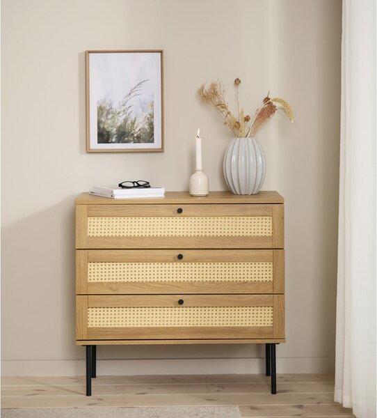 Cassettiera bassa effetto rovere naturale 80x75 cm Pensacola - Unique Furniture