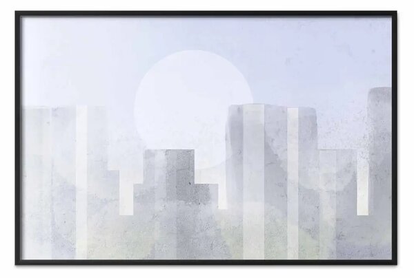 Poster: Città moderna - grattacieli su sfondo cielo in tonalità pastello