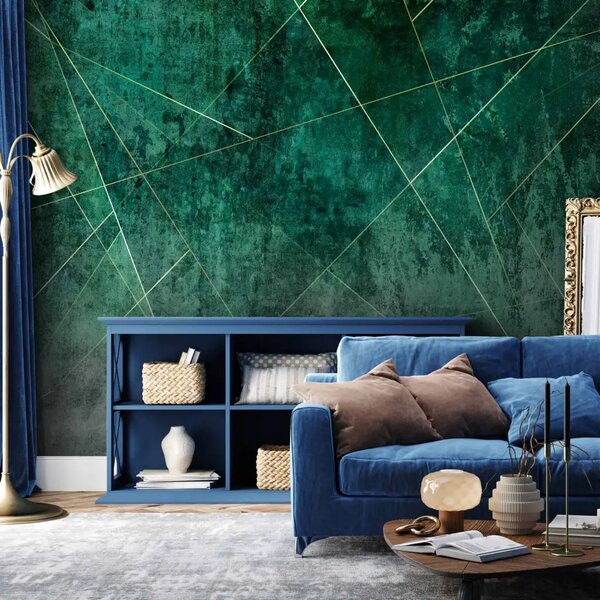 Carta da parati Astrazione verde scuro - geometria su sfondo con texture irregolare