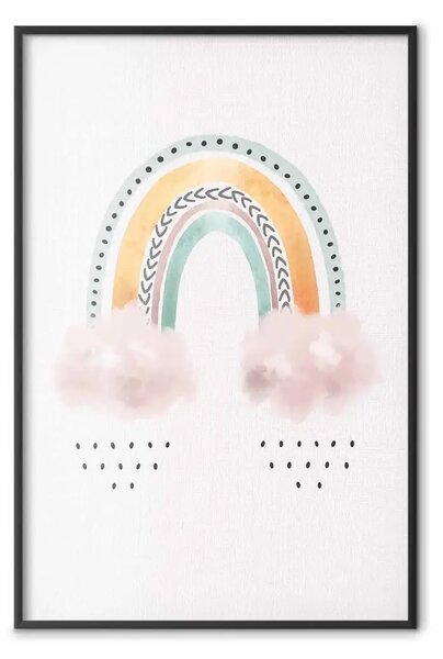 Poster: Arcobaleno per bambini - motivo pastello con nuvolette su sfondo chiaro