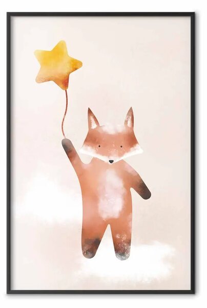 Poster: Volpino e stellina - animaletto pastello su nuvola su sfondo chiaro